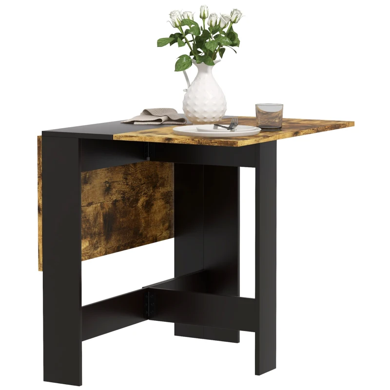 HOMCOM Drop Leaf Dining Table Wood Folding Table Multi-Use Side Table Dining Desk Space Saving Table, Rustic Brown and Black