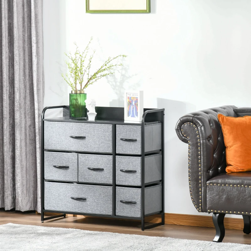 HOMCOM 7-Bin Dresser Storage Tower Cabinet Organizer Unit, Easy Pull Fabric Bins with Metal Frame