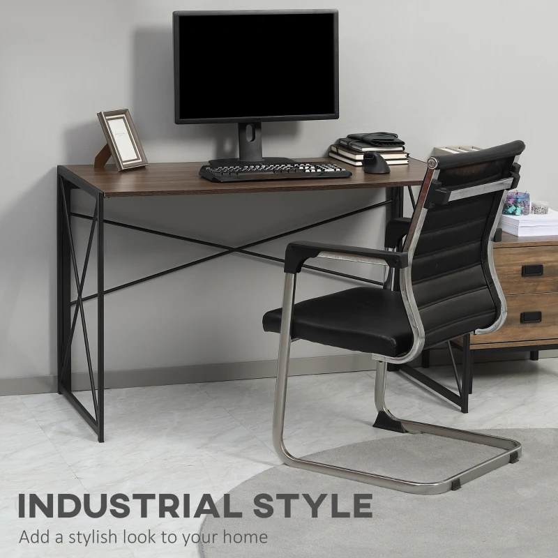 HOMCOM Folding Computer Desk, 47.25"W Home Office Writing Desk with Metal Frame, Brown