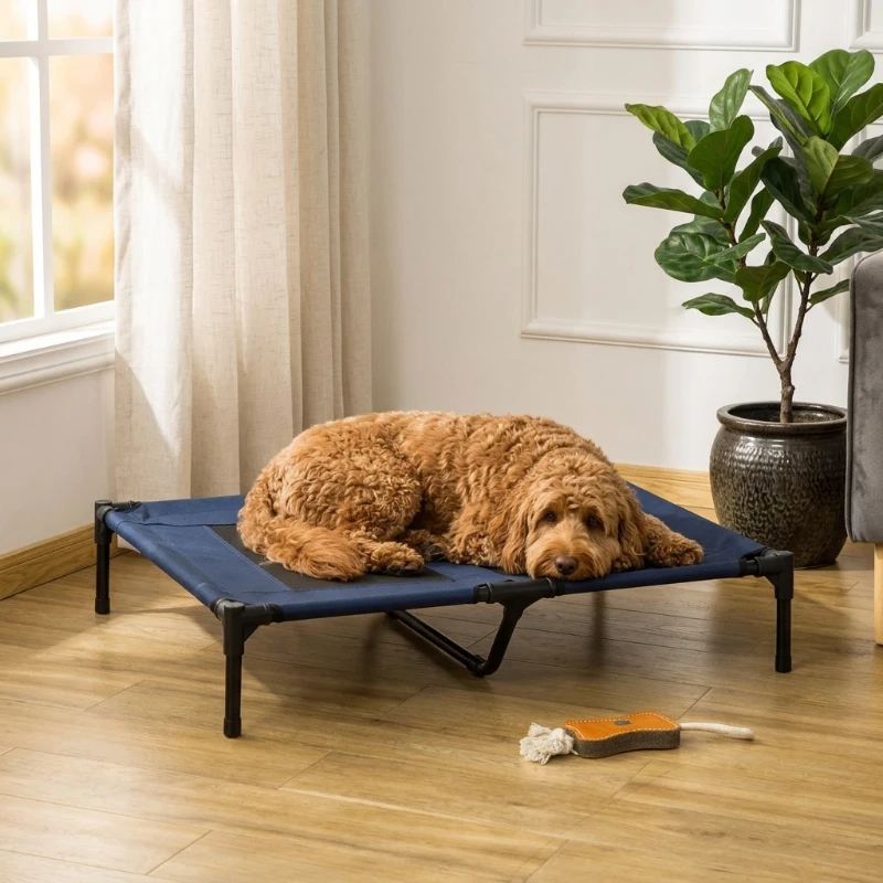 PawHut 36" x 30" Elevated Cooling Summer Dog Cot Pet Bed with Mesh Ventilation - Blue