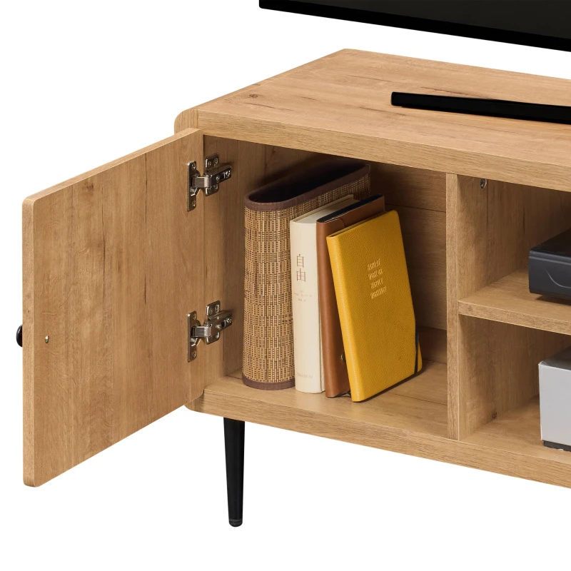 Stylish Mid-Century TV Stand with Cable Management Hole, Modern Media Entertainment Console Cabinet for Living Room, 55" L x 16" W x 21" H, Oak