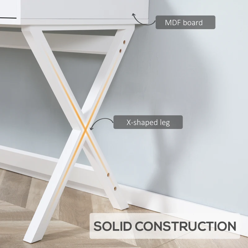 HOMCOM Modern Writing Desk, White Computer Desk, Vanity Makeup Table with Two Drawers, X-shaped Leg for Home Office, Bedroom