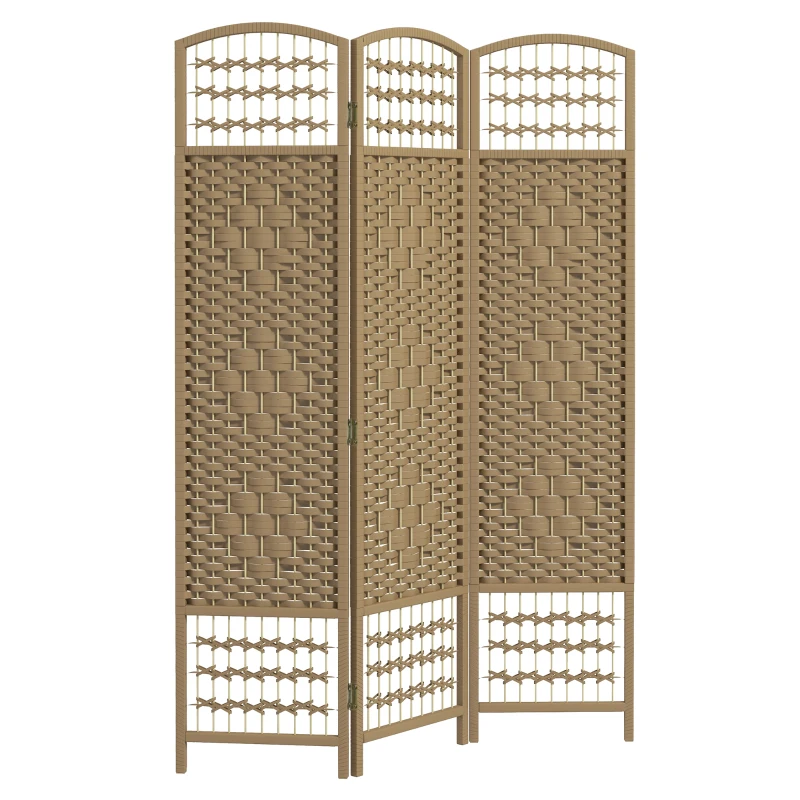 HOMCOM 3 Panel Folding Room Divider, Portable Privacy Screen, Wave Fiber Room Partition for Home Office, Natural