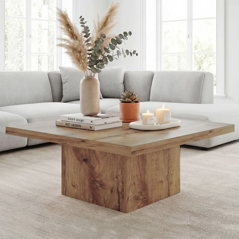 HOMCOM Square Coffee Table, Center Table with 1.6" Thick Tabletop, Light Brown