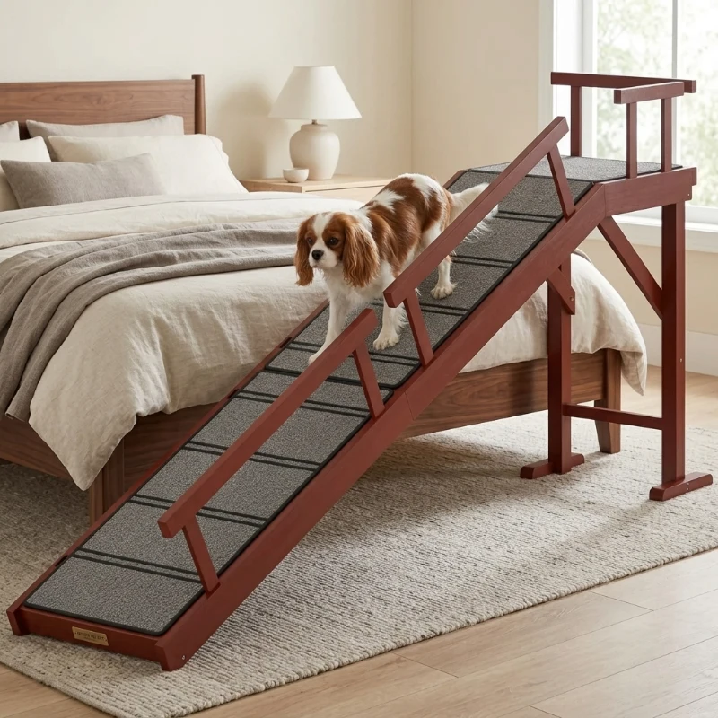 PawHut Wooden Dog Ramp with Removable Guardrails, Non-Slip Surface, 70.5" Long, Brown