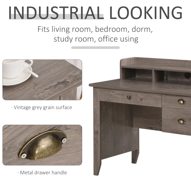 HOMCOM 47 Inches Computer Desk with Hutch, Writing Desk with Shelves and Drawers, Study Workstation for Home Office, Gray