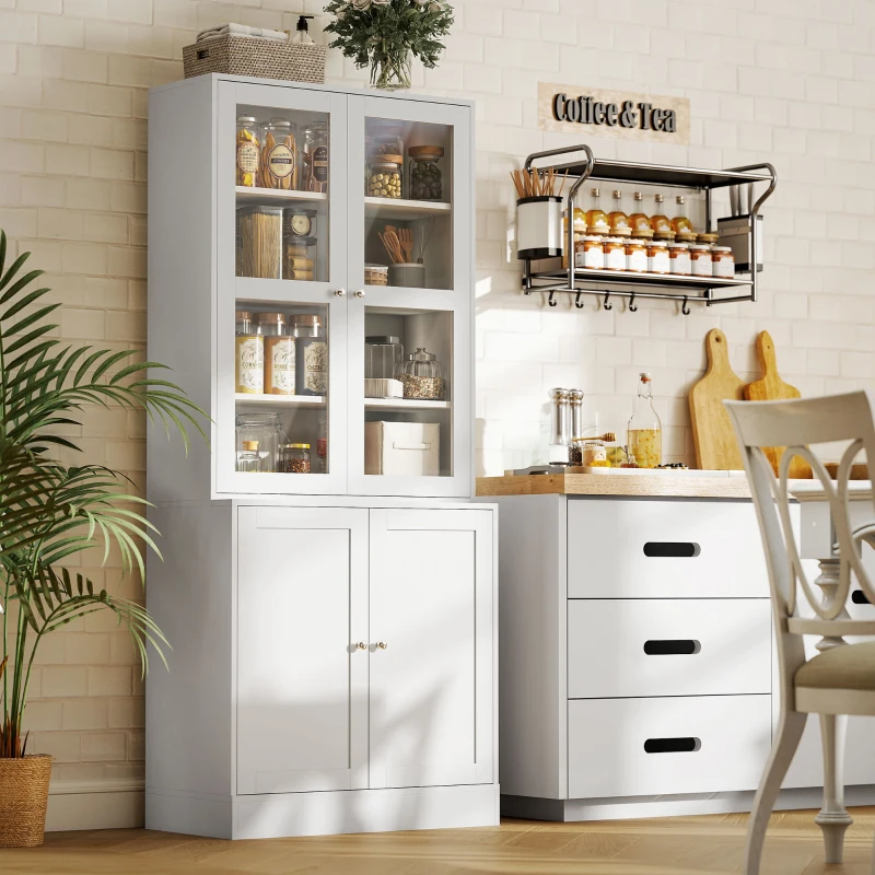 HOMCOM 71" Bookcase Storage Cabinet with Doors, Modern Tall Bookshelf with 2 Adjustable Shelves, Display Unit for Study, Living Room, Home Office, White