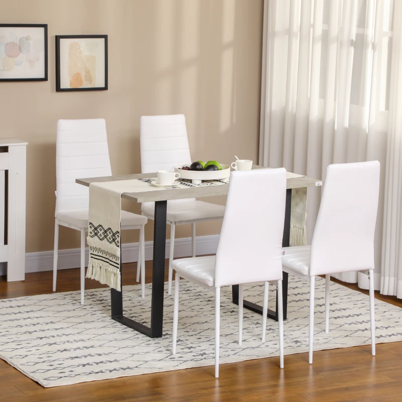 HOMCOM Modern Dining Chairs, Set of 4, High Back PU leather Upholstery and Metal Legs for the Living Room, Kitchen, Home Office, White