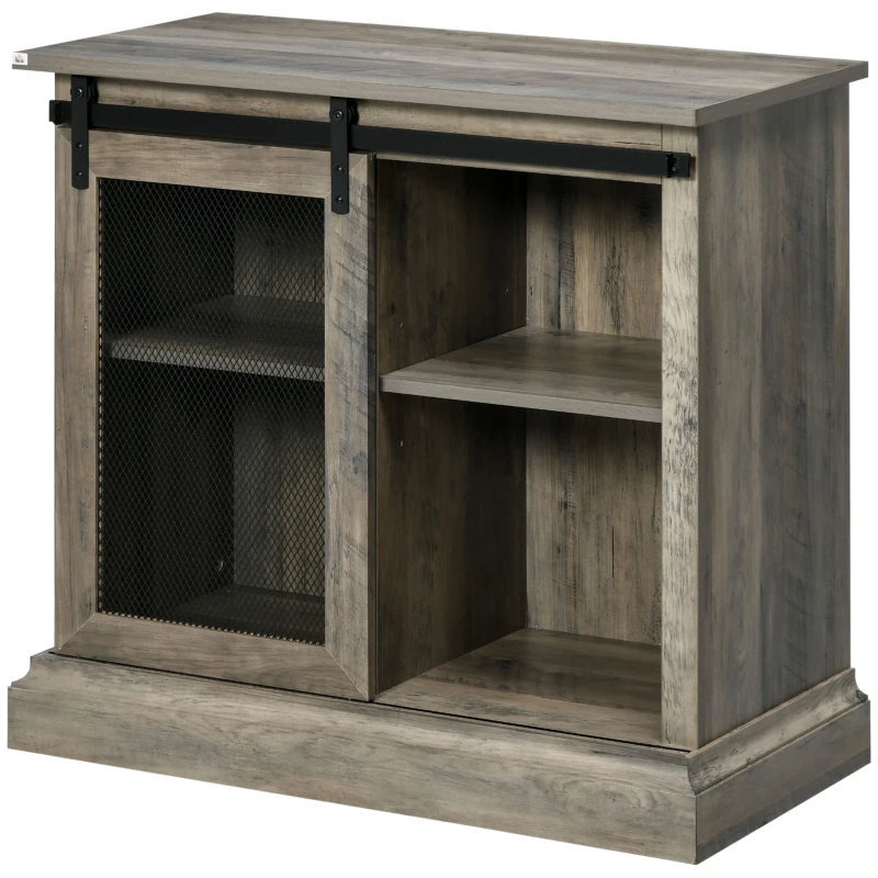 HOMCOM Farmhouse Buffet Cabinet Kitchen Sideboard with Sliding Barn Door and Adjustable Shelves for Living Room Natural
