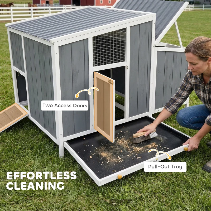 PawHut Chicken Coop, Wooden Chicken House for 4-6 Hens, Outdoor Hen House with Nesting Box, Pull-Out Tray and Weatherproof Roof