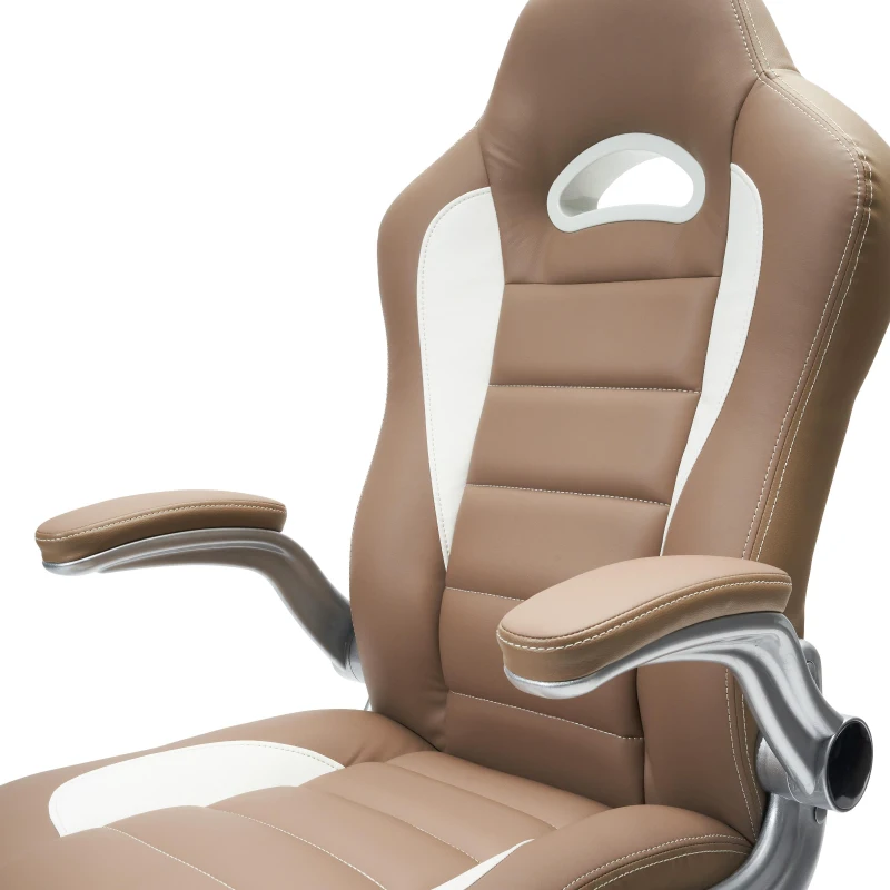 Racer-style Chair with Flip-Up Arms and TechniFlex Upholstery, Flexible Racer Seat with Locking Tilt Control, 26.5" L x 27" W x 47" H, Camel