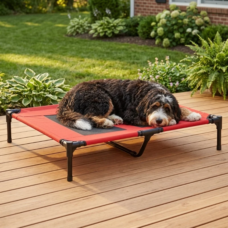 PawHut 36" x 30" Elevated Cooling Summer Dog Cot Pet Bed With Mesh Ventilation - Red