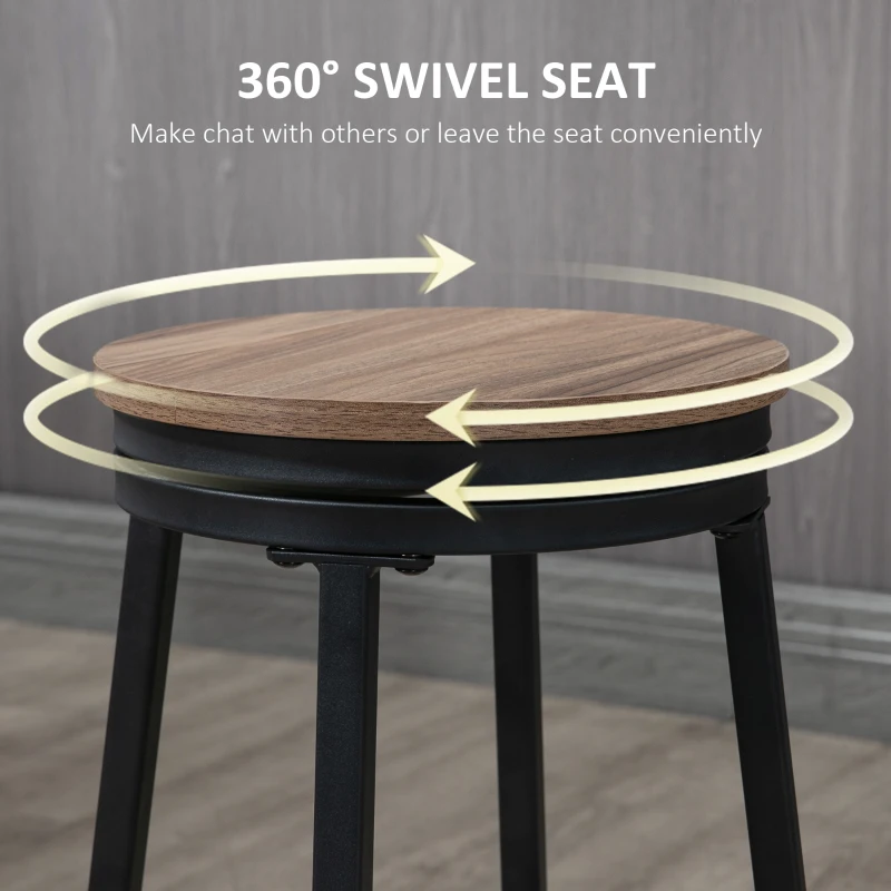 HOMCOM Industrial Bar Table and Chairs Set of 5, Round Dining Table & 4 Stools with Swivel Seat for Pub, Kitchen, Light Brown