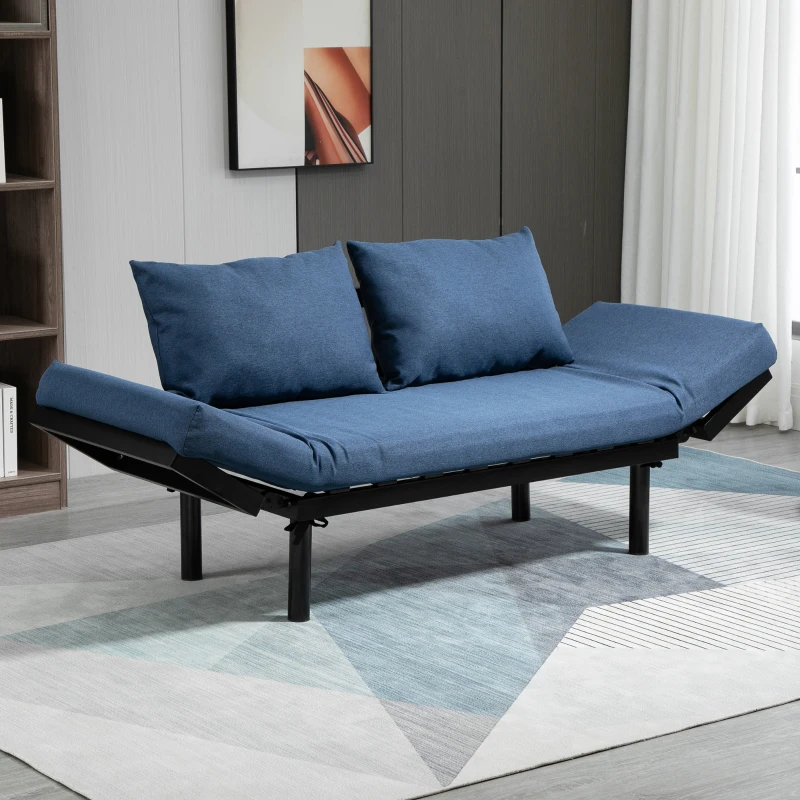 HOMCOM Single Person Chaise Lounger, Modern Sofa Bed with 5 Adjustable Positions, 2 Large Pillows, and Birch Legs, Blue