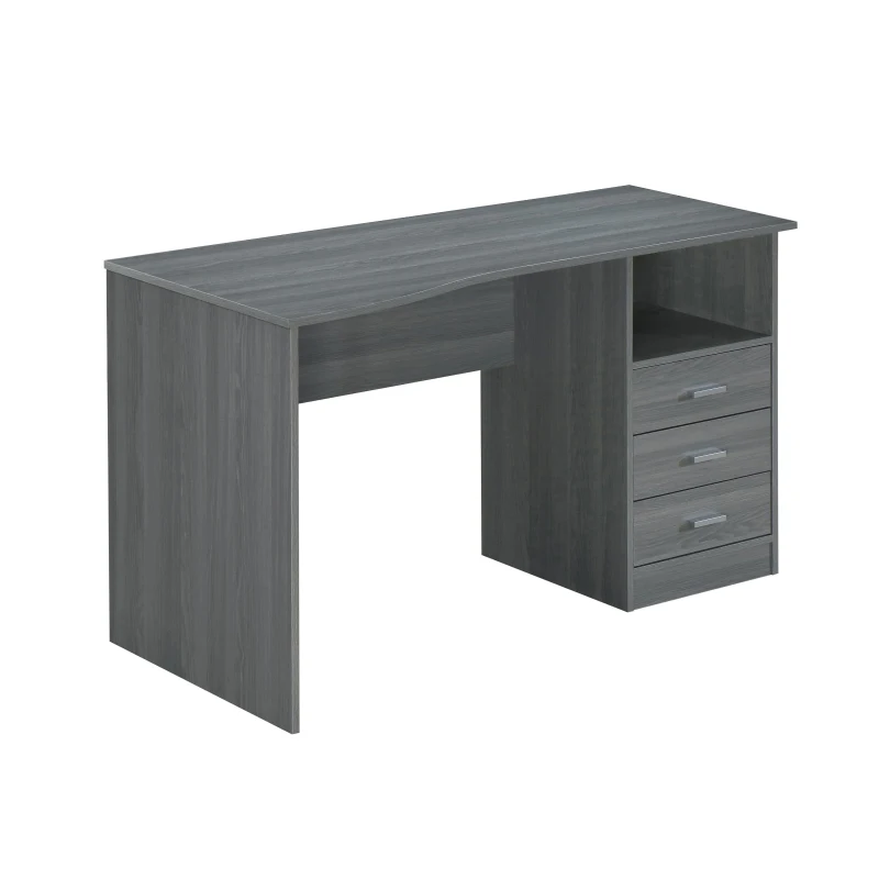 Classic Computer Desk with 3 Drawers and Side Shelf, Modern Contoured Workstation Table for Home Office Studio, 51" L x 23.5" W x 29.5" H, WengeGrey