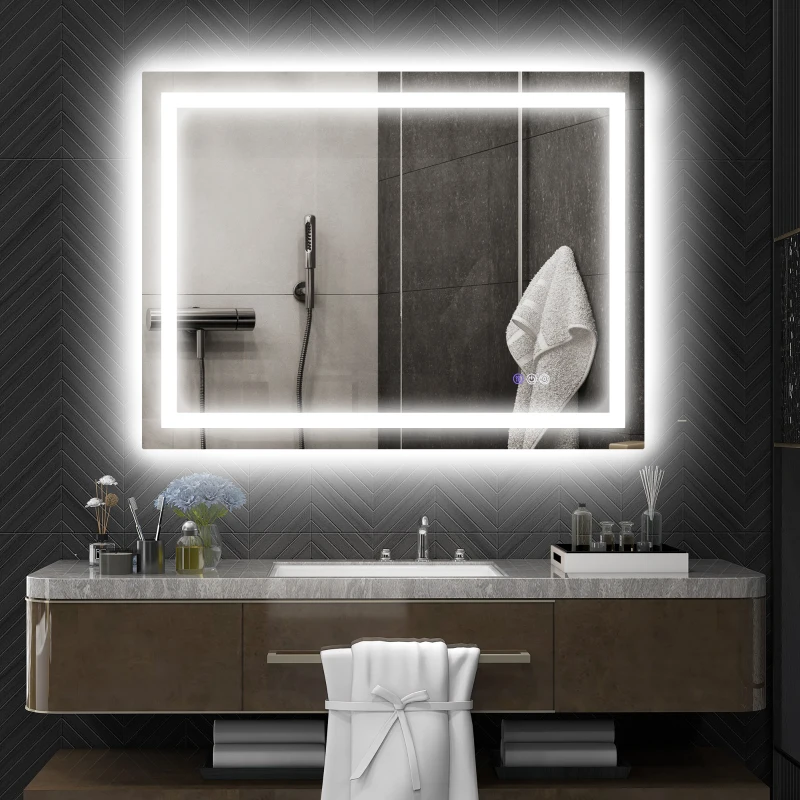 HOMCOM Dimmable Bathroom Mirror with Lights, 47" x 35" Backlit/Front Lit LED Mirror, Anti-Fog, Memory, Infinite Color Temp