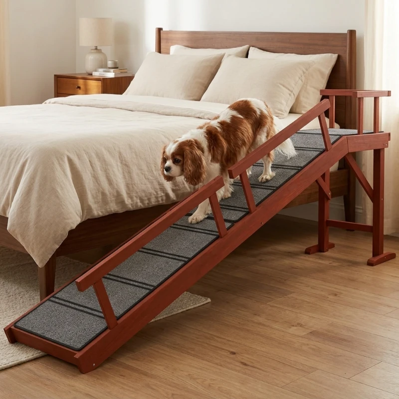 PawHut Wooden Dog Ramp with Removable Guardrails, Non-Slip Surface, 73" Long, Brown(m-2)