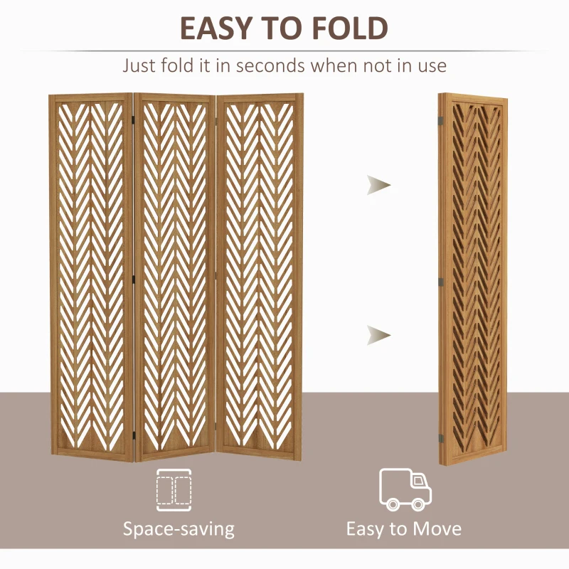HOMCOM 3 Panel Room Divider, 5.6ft Tall Wood Folding Privacy Screens, Freestanding Partition Wall Dividers, Light Brown