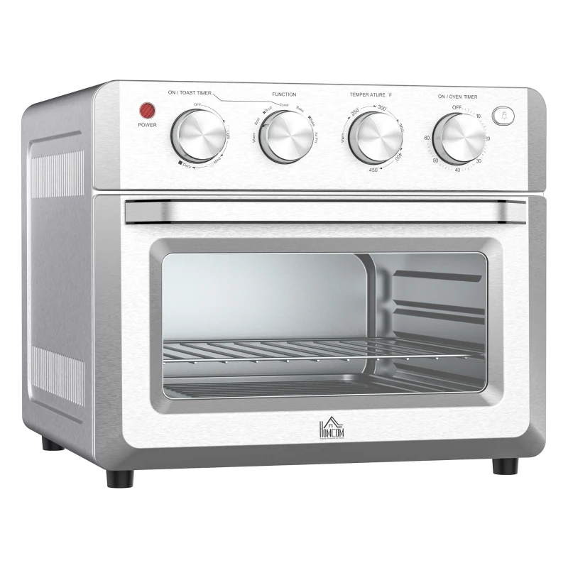 HOMCOM 7-in-1 Toaster Oven, 21 Qt 4-Slice Convection Oven with Warm, Broil, Toast, Bake Air Fryer Setting 60min Timer, Adjustable Thermostat, 3 Crust Shades, and 4 Accessories 1550W for Countertop