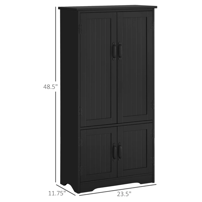 HOMCOM 48" 4-Door Storage Cabinet Multi-Storey Large Space Pantry with Adjustable Shelves Black