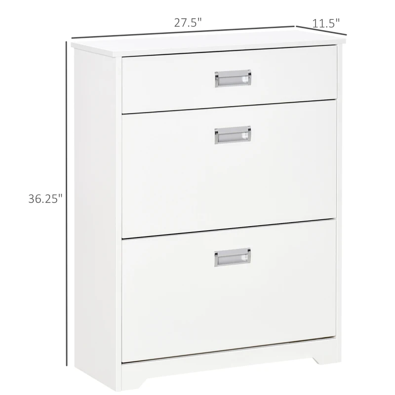 HOMCOM 3-Drawer Shoe Cabinet Modern Storage Rack with 2 Flip Doors Adjustable Shelf Freestanding Organizer for Hallway Holds 16 Pairs Shoe White