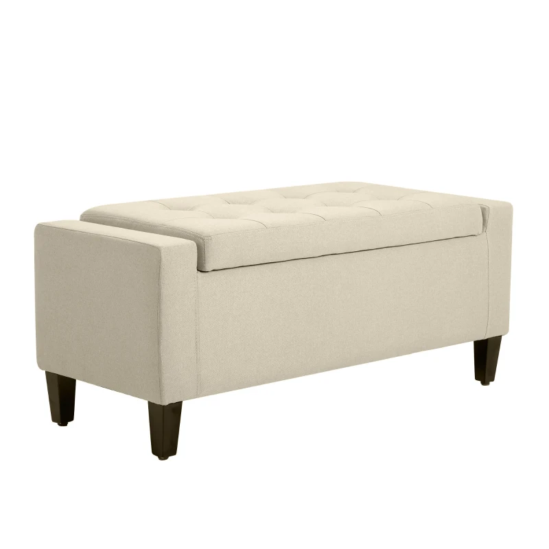 HOMCOM 36" Storage Ottoman Bench, Linen-Look Fabric End of Bed Bench with Solid Wood Frame and Legs, Tufted Storage Chest, Footrest for Living Room, Bedroom, Entryway, Beige