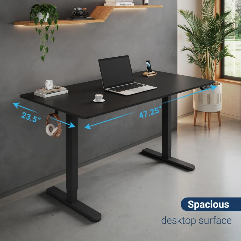 Sleek Electric Standing Desk with Memory Presets and Hooks, Height Adjustable Sit to Stand Computer Desk for Home Office, 47.5'' L x 23.5'' W x 28'' H, Black