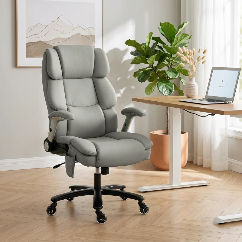 HOMCOM Ergonomic Office Chair with Inflatable Adjustable Lumbar Support, 400 Lbs Heavy Duty High Back Desk Chair, Light Gray