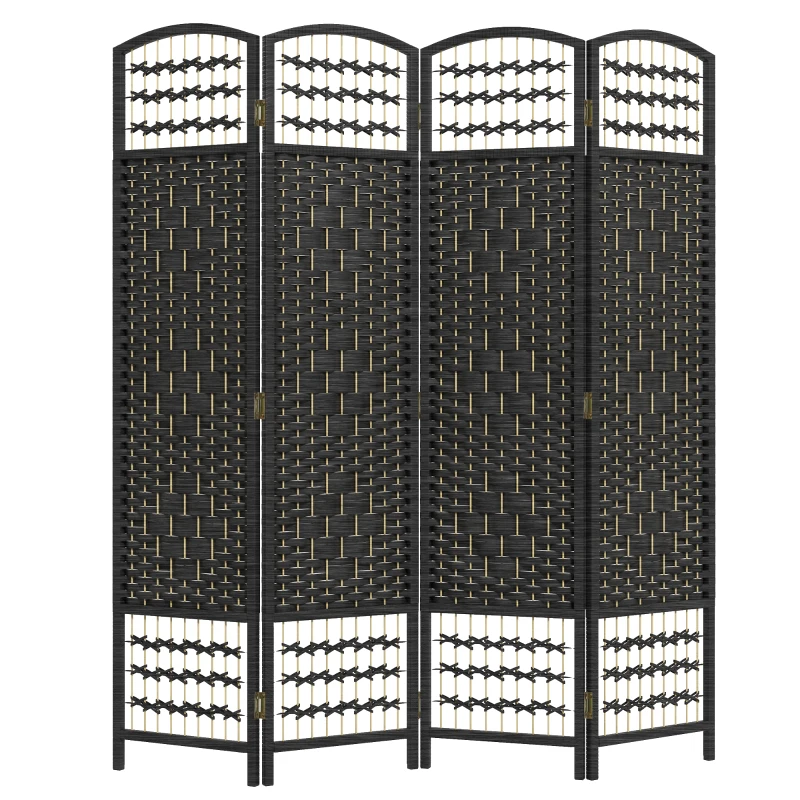 HOMCOM 4 Panel Folding Room Divider, Portable Privacy Screen, Wave Fiber Room Partition for Home Office, Black