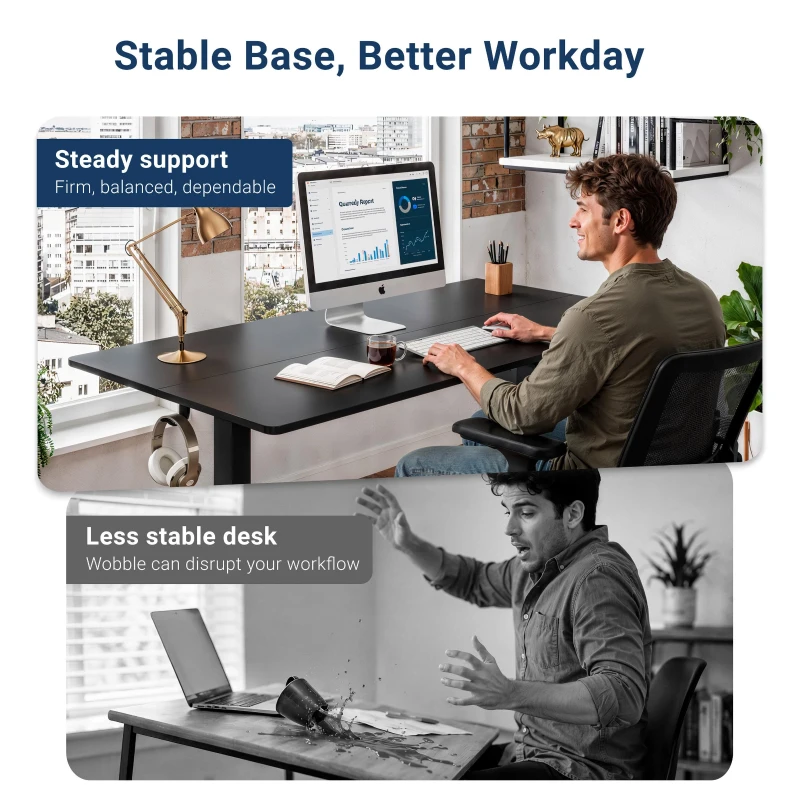 Sleek Electric Standing Desk with Memory Presets and Hooks, Height Adjustable Sit to Stand Computer Desk for Home Office, 47.5'' L x 23.5'' W x 28'' H, Black