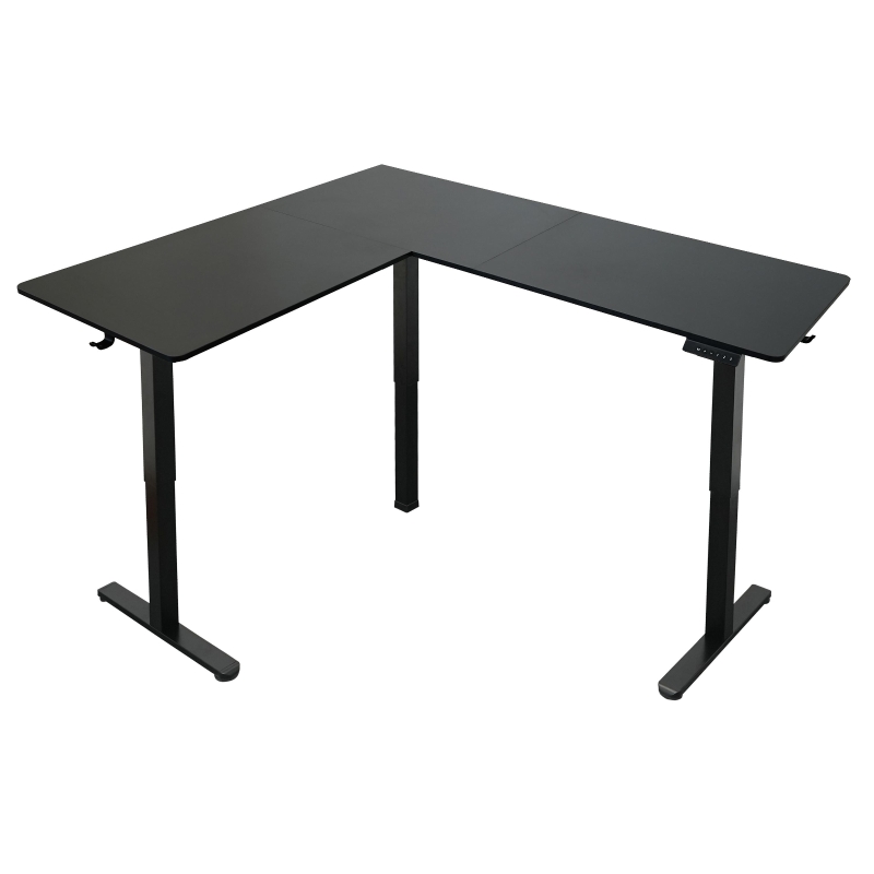 Sleek L-Shaped Standing Desk with 3 Memory Presets and Hooks, Height Adjustable Electric Computer Desk for Home Office, 63'' L x 55'' W x 28'' H, Black