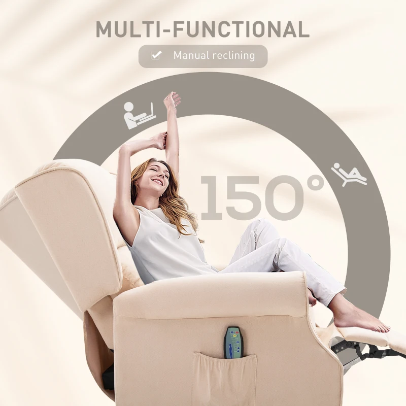 HOMCOM Recliner Chair for Living Room, Wingback Single Sofa with Vibration Massage, Heat, Push Back, Cream White