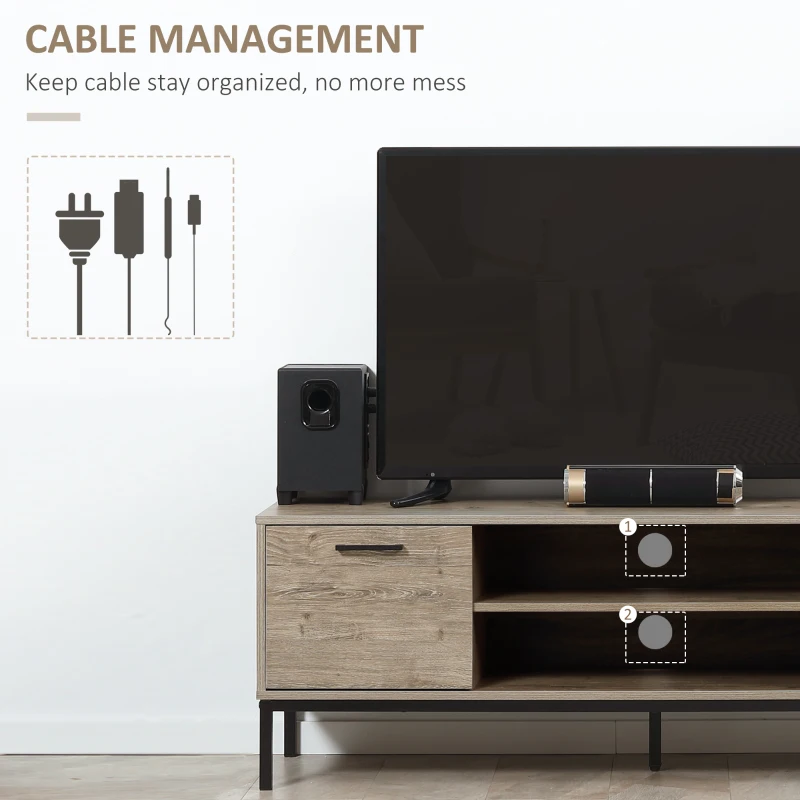 HOMCOM TV Stand for TV up to 50 Inches, Entertainment Center with Door, Open Storage and Drawers, TV Table with Steel Legs, Gray
