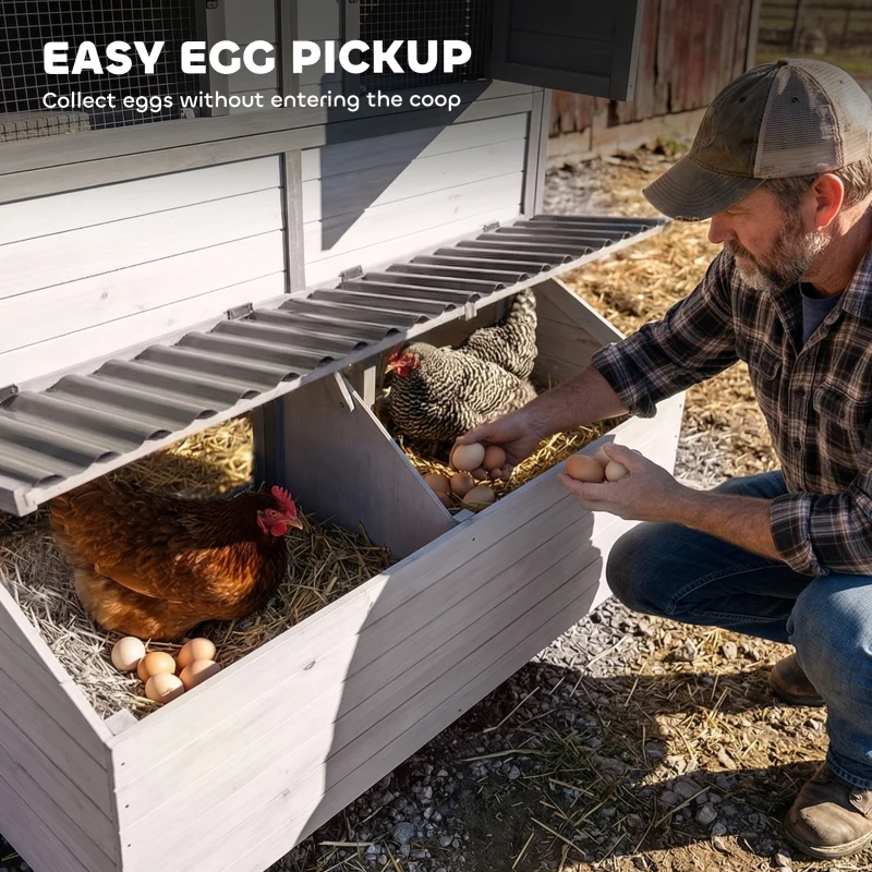 PawHut 147" Extra Large Chicken Coop, Wooden Hen House for 8-10 Hens, Outdoor Chicken House Poultry Hutch with Run, Gray