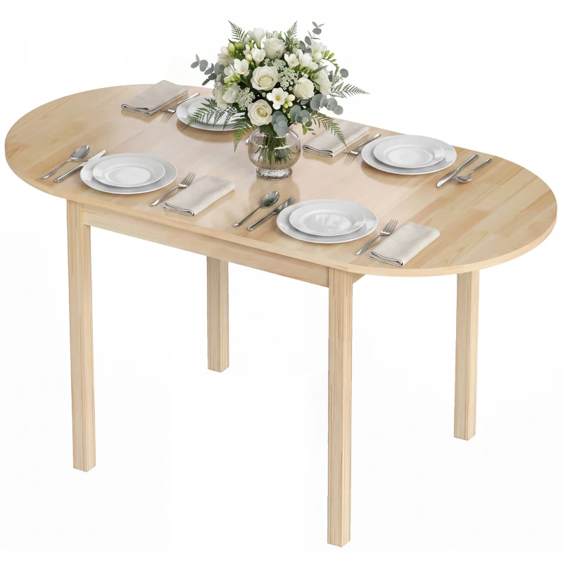 HOMCOM 55" Wood Kitchen Table, Drop Leaf Tables for Small Spaces, Natural