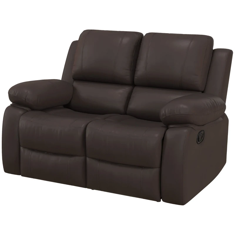 HOMCOM PU Leather Manual Recliner Sofa, Double Reclining Loveseat with Pull Tab Control Footrest for Living Room, Brown