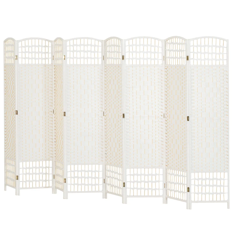 HOMCOM 8 Panel Folding Room Divider, Portable Privacy Screen, Wave Fiber Room Partition for Home Office, White