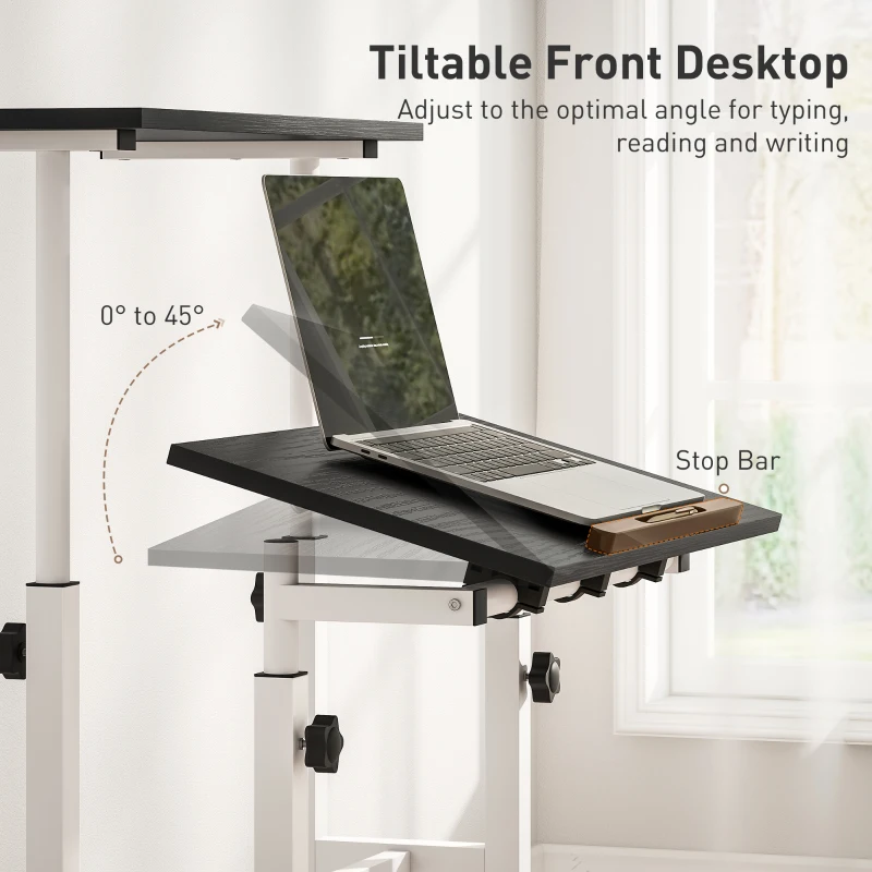 HOMCOM Stand Up Desk, Height & Angle Adjustable Computer Desk with Wheels for Standing or Sitting, Laptop Table, Black