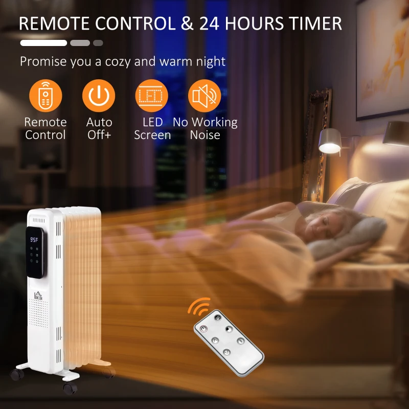 HOMCOM 24.75" Electric Space Heater, Freestanding 161 Sq. Ft. Heater with 3 Modes, Timer, and Remote, 1500 W, White