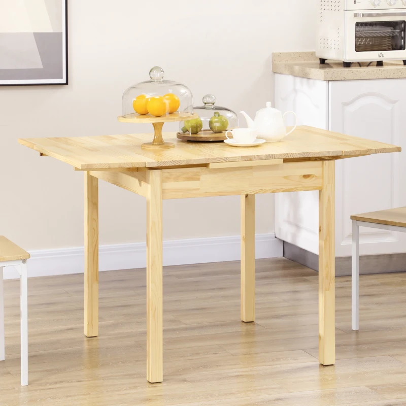 HOMCOM Folding Dining Table with Pine Wood Frame, Drop Leaf Tables for Small Spaces, Foldable Kitchen Table for Dining Room, Natural