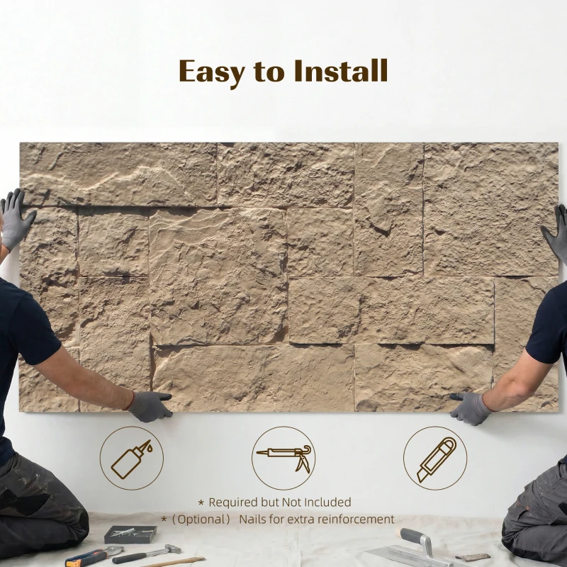 HOMCOM 8-Pack 3D Faux Stone Wall Panels, Lightweight Polyurethane Panels for Interior and Exterior Accent Walls, Beige