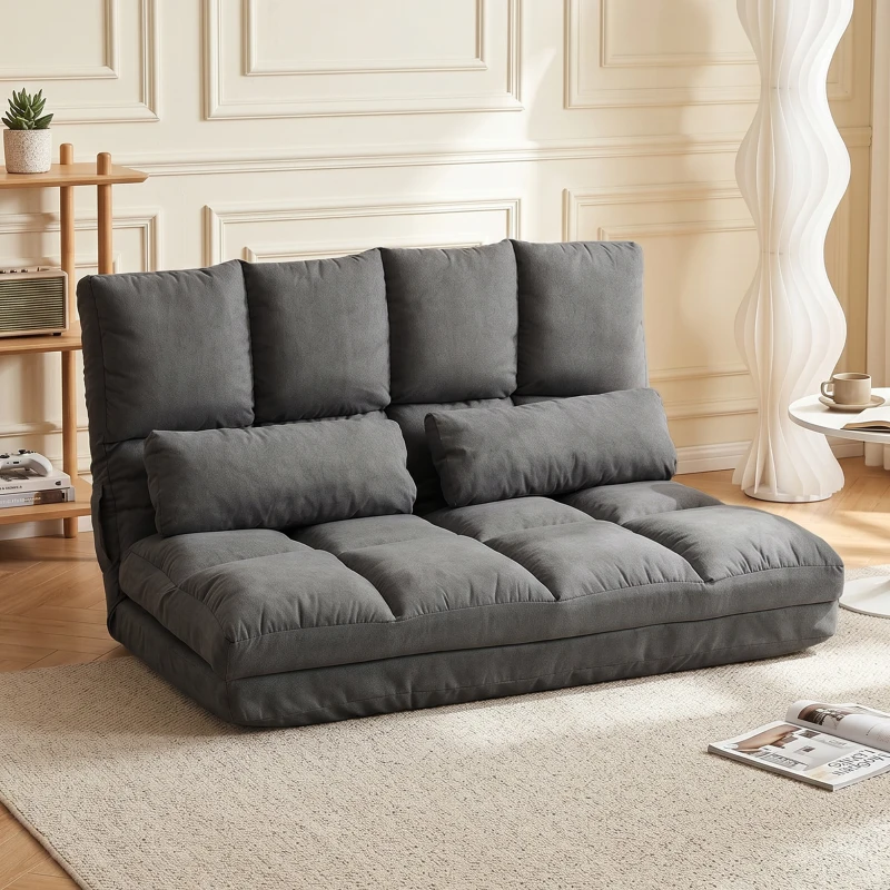 HOMCOM Convertible Recliner Sofa, Folding Floor Sofa Chair with Adjustable Backrest and Headrest, Dark Gray