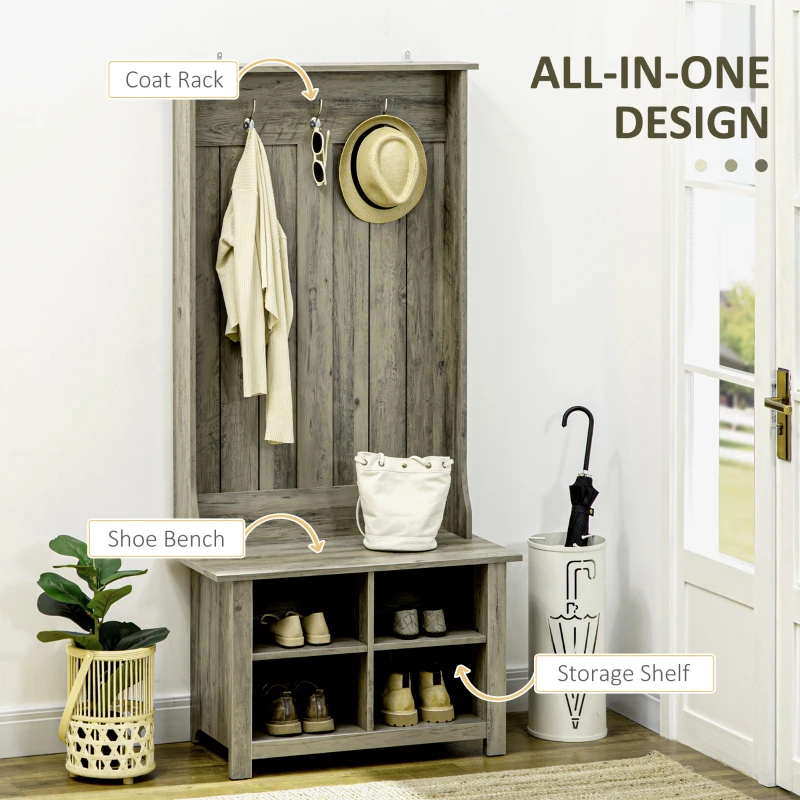 HOMCOM Hall Tree with Shoe Storage Bench Entryway Bench for Living Room, Grey