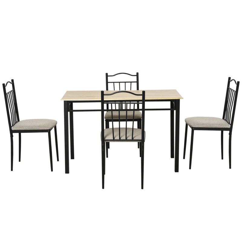HOMCOM 5 Piece Dining Table and Chairs Set Wood Top Metal Frame Padded Seat Dining Table Set Home Kitchen Dining Room Furniture, Black