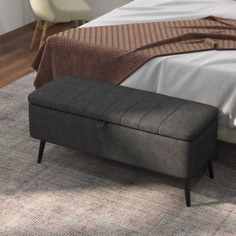 HOMCOM 40" Ottoman with Storage, Linen Upholstered Storage Ottoman Bench with Steel Legs for Living Room, Bedroom Black