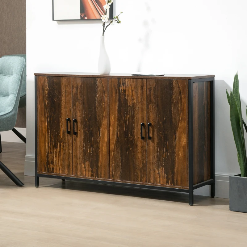 HOMCOM Industrial Sideboard Buffet Cabinet with Doors, Kitchen Cabinet, Coffee Bar Cabinet with Adjustable Shelves, Rustic Brown