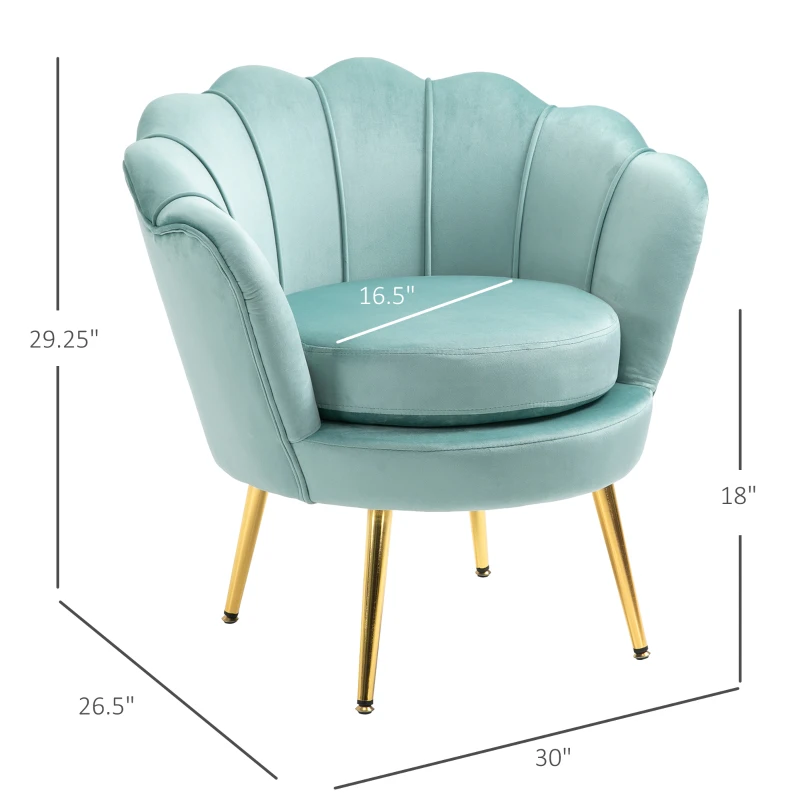HOMCOM Elegant Velvet Fabric Accent Chair/Leisure Club Chair with Gold Metal Legs for Living Room, Set of 2, Green