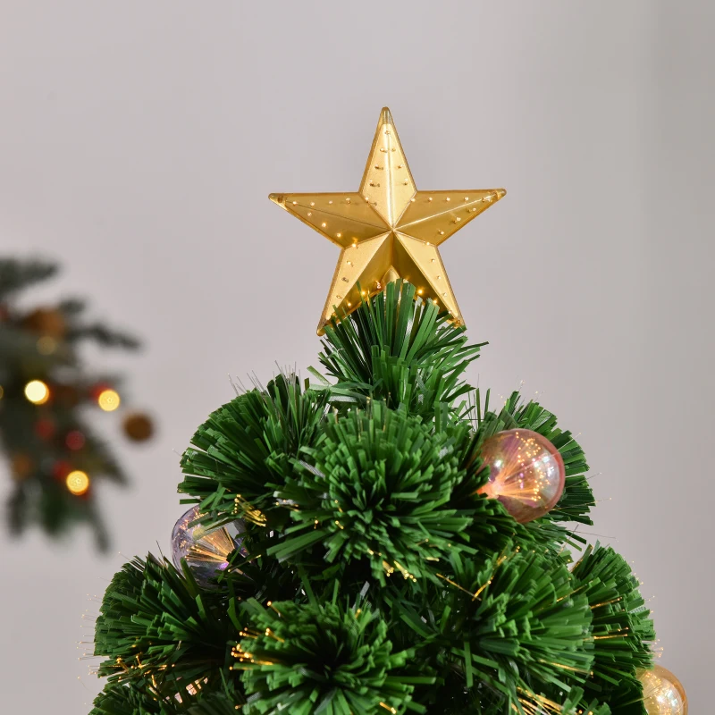 HOMCOM 3 FT Pre-Lit Artificial Table Christmas Tree, Fiber Optic Holiday Home Xmas Indoor Decoration with Golden Stand, Green
