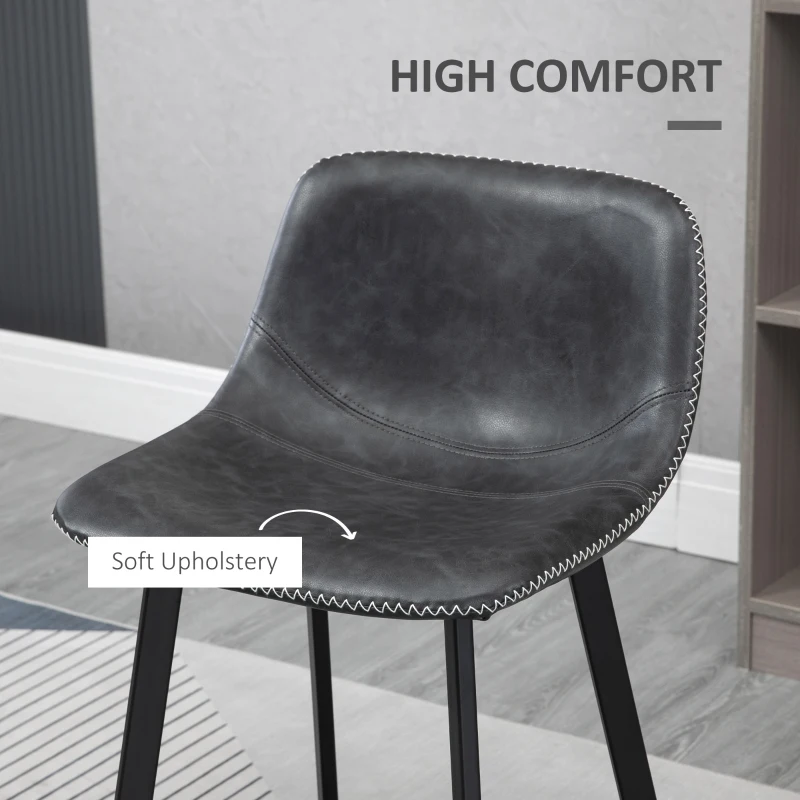 HOMCOM 27.25" Counter Height Bar Stools, Industrial Kitchen Stools, Upholstered Armless Bar Chairs with Back, Steel Legs, Set of 4, Black