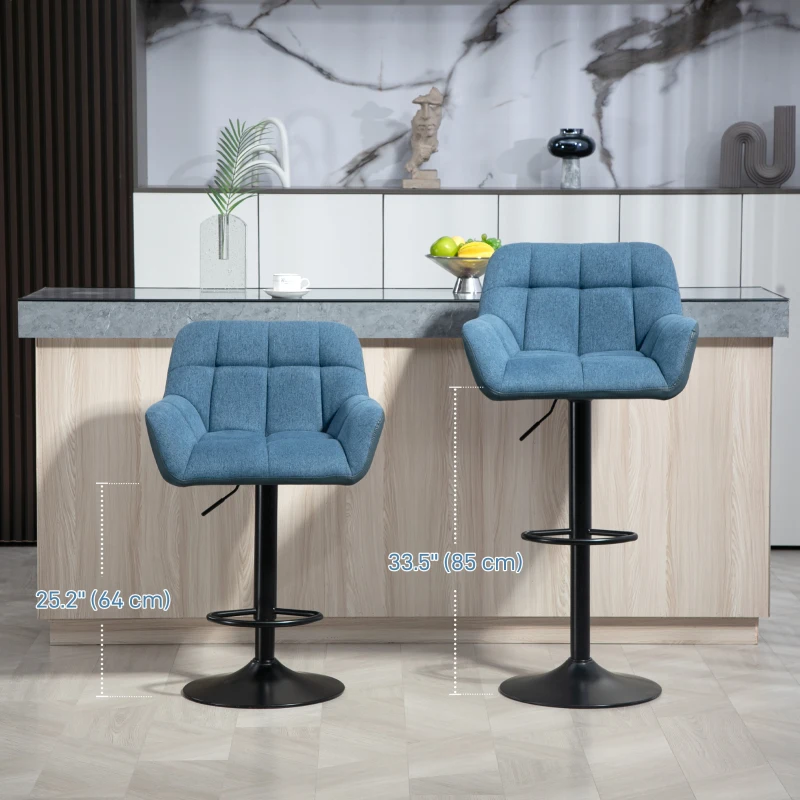 HOMCOM Swivel Barstools Set of 2 Adjustable Bar Stools with Footrest Armrests and PU Leather Back for Dining Room Dark Blue